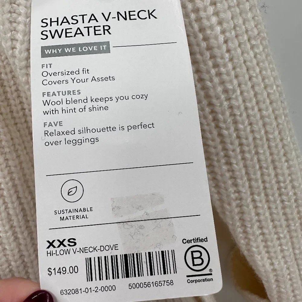 Athleta Shasta V Neck Wool Blend Knit Oversized Sweater XXS